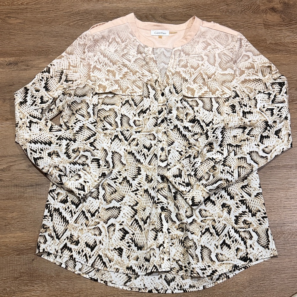 Calvin Klein Snake Print Button-Up Blouse